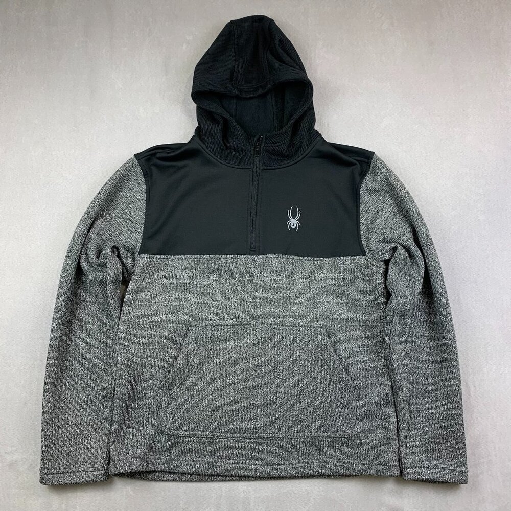 Spyder Mens Sweater Medium Gray Colorblock Ray 1/4 Zip Hoodie Long Sleeve Racer